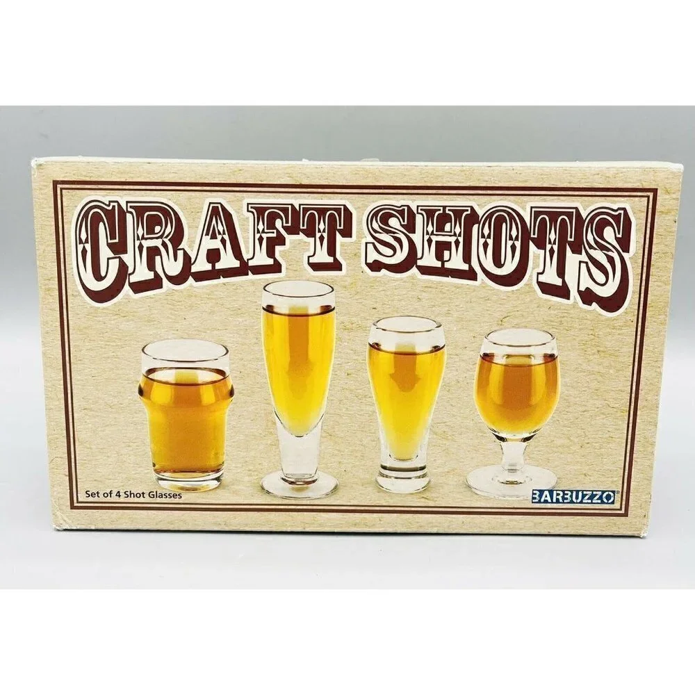 Set Of 4 Craft Beer Pub Shot Glasses Barware Classic Pint Shapes Brewery Box